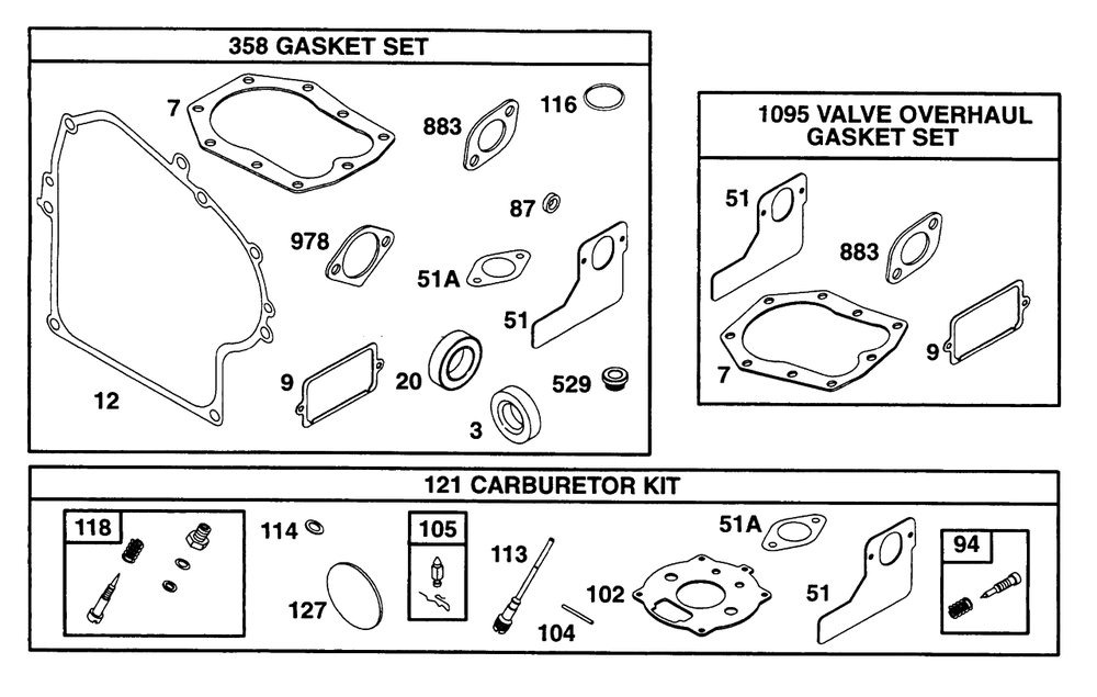 Gasket Sets Diagram and Parts List for 221432-0143-XX  Briggs and Stratton Engine